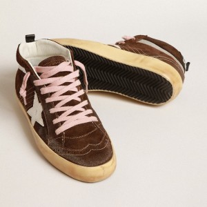 Golden Goose Mid Star Sneakers In Brown Suede With White Leather Star GWF00122.F003973.55518