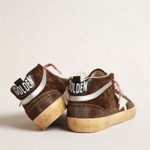 Golden Goose Mid Star Sneakers In Brown Suede With White Leather Star GWF00122.F003973.55518