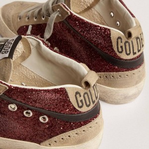 Golden Goose Mid Star Sneakers In Burgundy Glitter With Gray Inserts And White Star GWF00122.F002626.81553