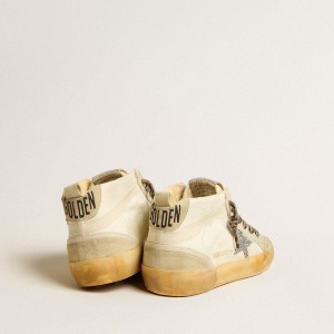 Golden Goose Mid Star Sneakers In Canvas With Silver Glitter Star And Beige Flash GWF00122.F005270.15260