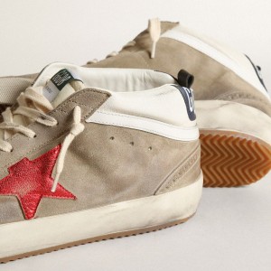 Golden Goose Mid Star Sneakers In Dove Gray Suede With Red Leather Star GMF00123.F003432.60371