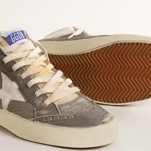 Golden Goose Mid Star Sneakers In Gray Nylon And Nappa Leather With White Leather Star GMF00123.F004592.60437