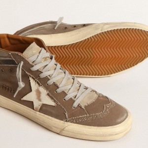 Golden Goose Mid Star Sneakers In Green Canvas With Leather Star And Black Flash GMF00122.F004575.35851