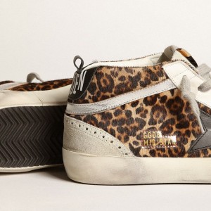 Golden Goose Mid Star Sneakers In Leopard Print Pony Skin With Black Star GWF00122.F003766.81933