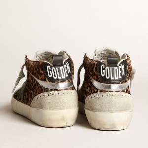 Golden Goose Mid Star Sneakers In Leopard Print Pony Skin With Black Star GWF00122.F003766.81933