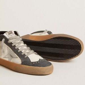 Golden Goose Mid Star Sneakers In Nappa Leather With Silver Leather Star And Black Suede Flash GMF00122.F006034.10238