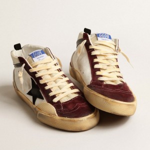 Golden Goose Mid Star Sneakers In Nappa With Black Suede Star And Wine-red Inserts GMF00460.F004009.82103