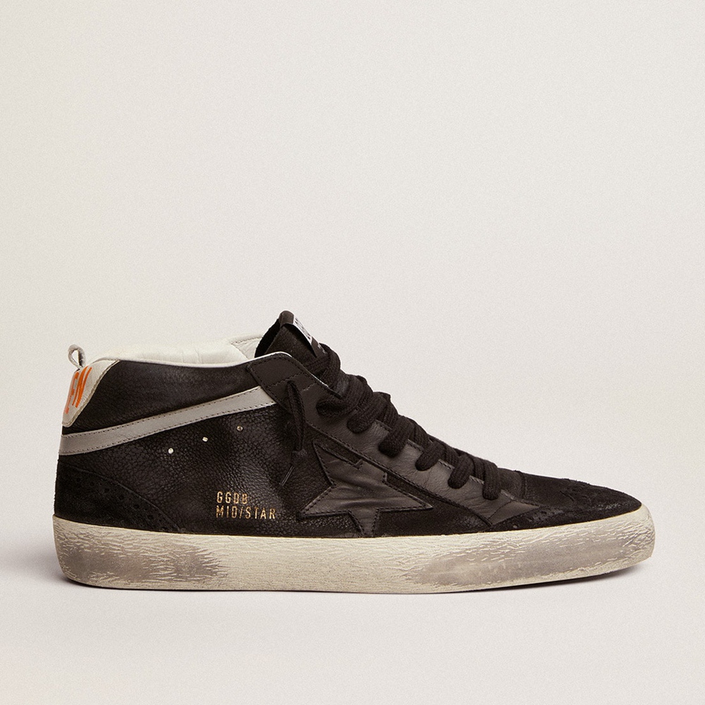 Golden Goose Mid Star Sneakers In Nubuck With Black Leather Star And Silver Flash GMF00122.F003048.90178