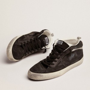 Golden Goose Mid Star Sneakers In Nubuck With Black Leather Star And Silver Flash GMF00122.F003048.90178