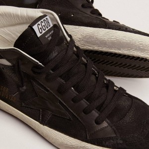 Golden Goose Mid Star Sneakers In Nubuck With Black Leather Star And Silver Flash GMF00122.F003048.90178