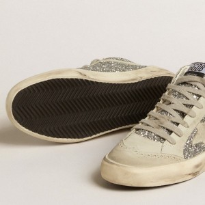 Golden Goose Mid Star Sneakers In Silver Glitter With Ice-gray Suede Star And Flash GWF00122.F005257.70136