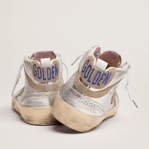 Golden Goose Mid Star Sneakers In Silver Laminated Leather With Dove Gray Star GWF00122.F002794.70216