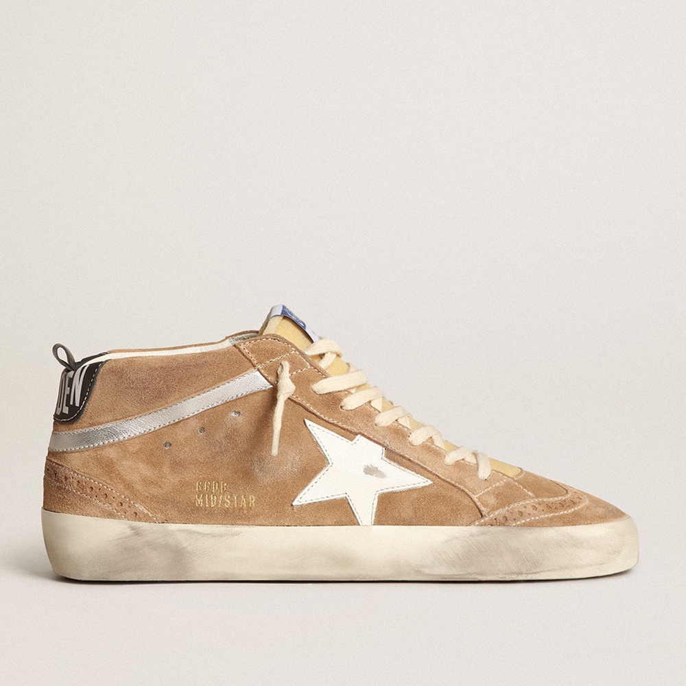 Golden Goose Mid Star Sneakers In Tobacco-colored Suede With White Leather Star GMF00122.F003767.55510