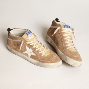 Golden Goose Mid Star Sneakers In Tobacco-colored Suede With White Leather Star GMF00122.F003767.55510