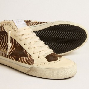 Golden Goose Mid Star Sneakers In Zebra-print Pony Skin With Suede Star And Brown Flash GWF00122.F005156.82497