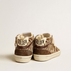 Golden Goose Mid Star Sneakers In Zebra-print Pony Skin With Suede Star And Brown Flash GWF00122.F005156.82497