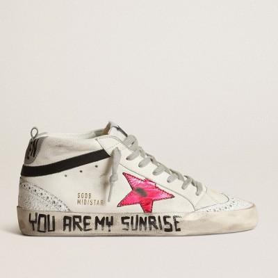 Golden Goose Mid Star Sneakers With A Pink Laminated Leather Star And Black Flash GWF00122.F003357.11231