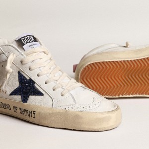 Golden Goose Mid Star Sneakers With Blue Glitter Star And Pink Suede Heel Tab GWF00122.F003979.11355