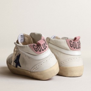 Golden Goose Mid Star Sneakers With Blue Glitter Star And Pink Suede Heel Tab GWF00122.F003979.11355