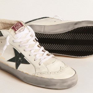 Golden Goose Mid Star Sneakers With Green Metallic Leather Star And White Flash GMF00123.F004532.11488