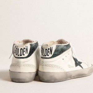 Golden Goose Mid Star Sneakers With Green Metallic Leather Star And White Flash GMF00123.F004532.11488