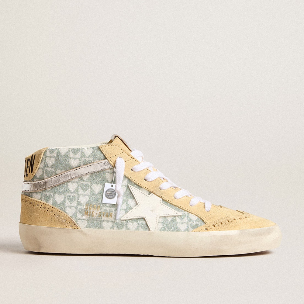 Golden Goose Mid Star Sneakers With Heart Print Sneakers In Swarovski Crystals And Silver Flash GWF00122.F005285.82565