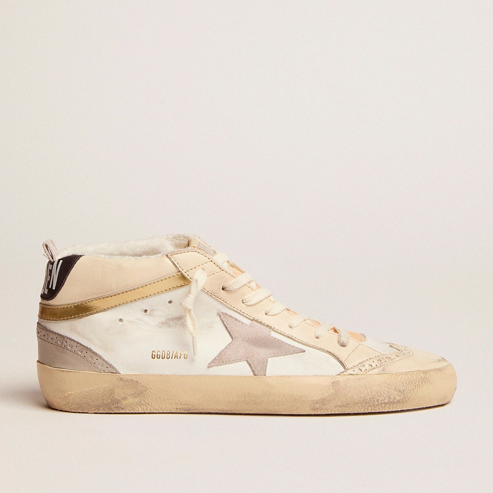 Golden Goose Mid Star Sneakers With Light Gray Suede Star And Gold Flash GMF00123.F003018.11116