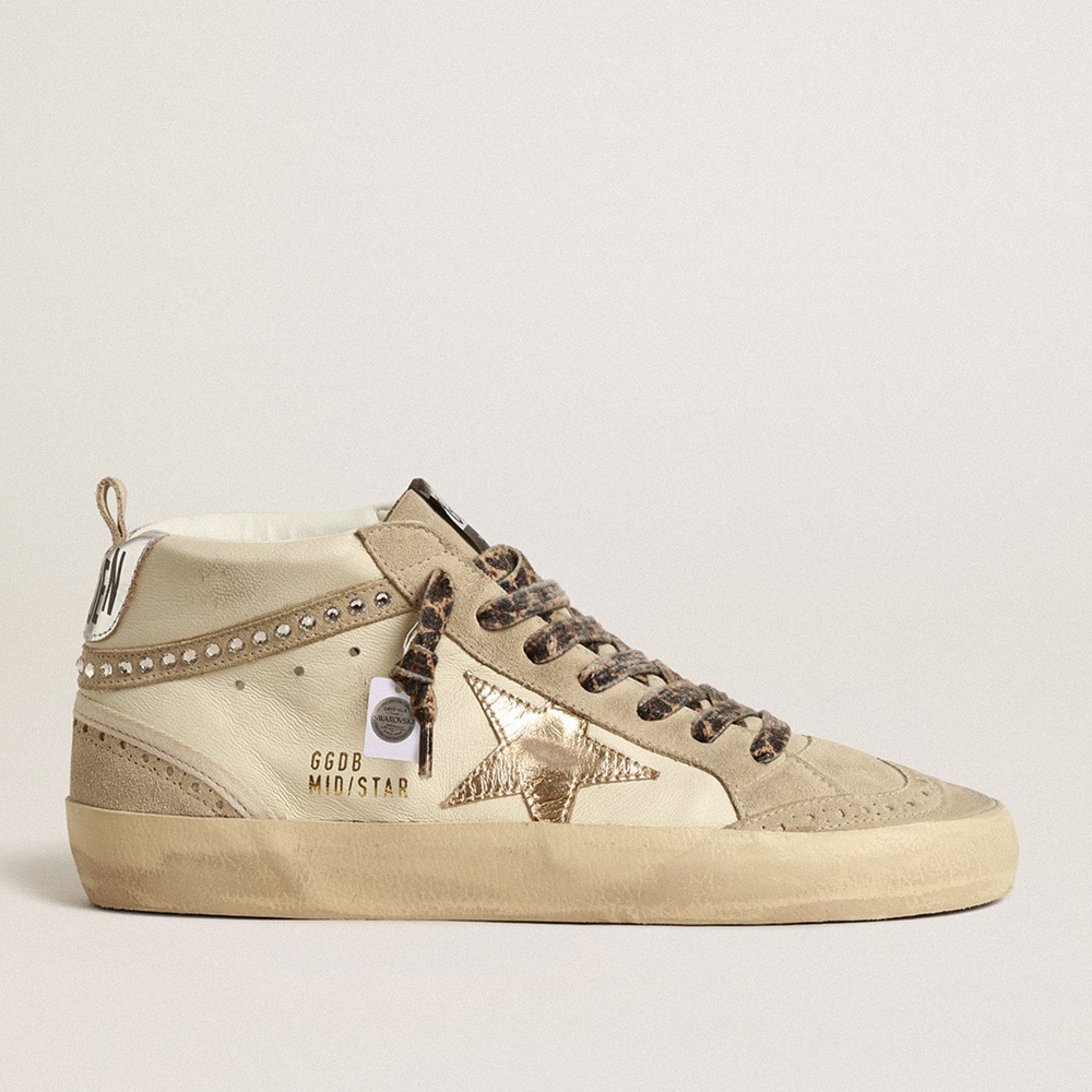 Golden Goose Mid Star Sneakers With Metallic Leather Star And Swarovski Crystal Flash GWF00122.F004542.11497