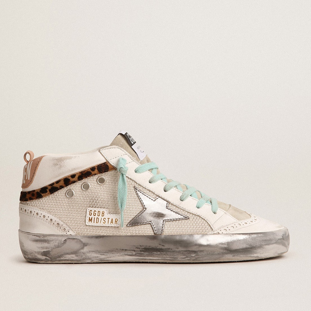 Golden Goose Mid Star Sneakers With Silver Star And Flash Sneakers In Leopard Print Pony Skin GWF00123.F003065.70229