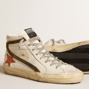 Golden Goose Nappa Leather Slide Sneakers With Orange Croc-print Star And Green Suede Flash GMF00115.F006036.11890