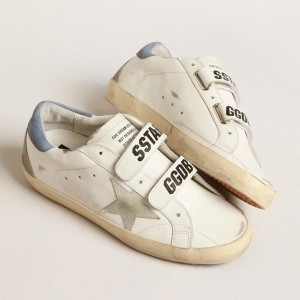 Golden Goose Old School Sneakers With Ice-gray Suede Star And Light Blue Heel Tab GWF00177.F004068.10588