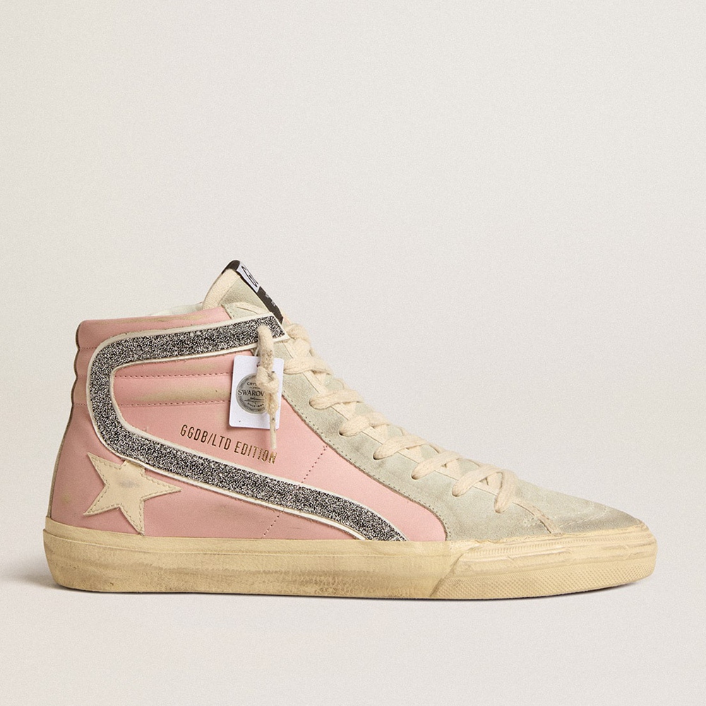 Golden Goose Pink Slide LTD Sneakers With Leather Star And Swarovski Crystal Flash GWF00115.F005246.25644