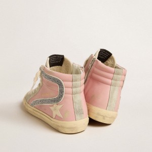 Golden Goose Pink Slide LTD Sneakers With Leather Star And Swarovski Crystal Flash GWF00115.F005246.25644