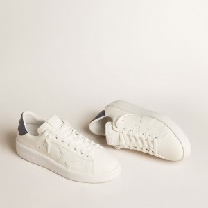 Golden Goose Purestar Sneakers In Leather With White Star And Blue Lizard Leather Heel Tab GMF00197.F005983.11878