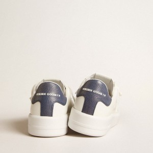 Golden Goose Purestar Sneakers In Leather With White Star And Blue Lizard Leather Heel Tab GMF00197.F005983.11878