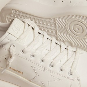 Golden Goose Purestar Sneakers In White Leather With Silver Swarovski Crystal Heel Tab GWF00197.F002027.80185