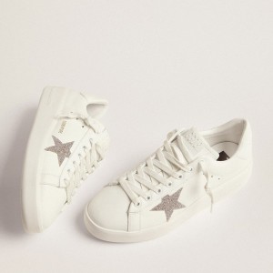 Golden Goose Purestar Sneakers In White Leather With Silver Swarovski Crystal Star GWF00197.F002789.80185