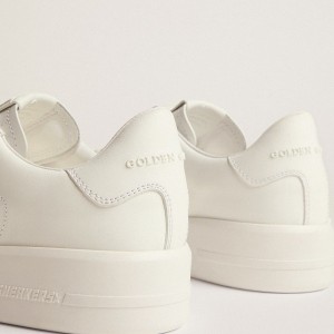 Golden Goose Purestar Sneakers In White Leather With Silver Swarovski Crystal Star GWF00197.F002789.80185