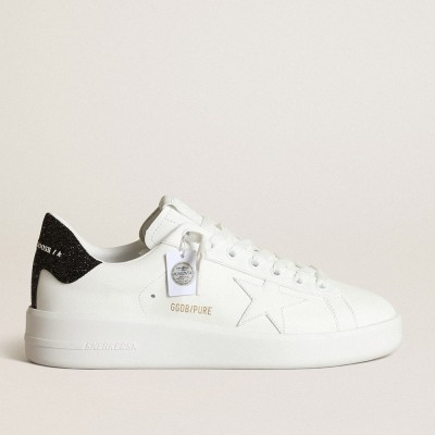 Golden Goose Purestar Sneakers In White Leather With Tone-on-tone Star And Heel Tab Sneakers In Black Swarovski Crystals GWF00197.F003431.10283