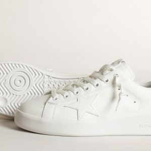 Golden Goose Purestar Sneakers In White Leather With Tone-on-tone Star And Heel Tab Sneakers In Black Swarovski Crystals GWF00197.F003431.10283