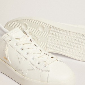 Golden Goose Purestar Sneakers In White Leather With Tone-on-tone Star GMF00197.F001172.10267