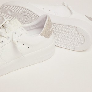 Golden Goose Purestar Sneakers In White Leather With Champagne Glitter Heel Tab GWF00197.F001128.10503