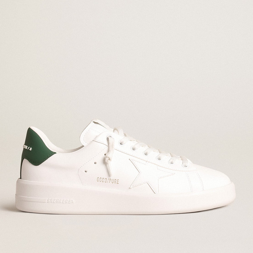 Golden Goose Purestar Sneakers With White Bio-based Star And Mat Green Leather Heel Tab GMF00197.F004753.10502