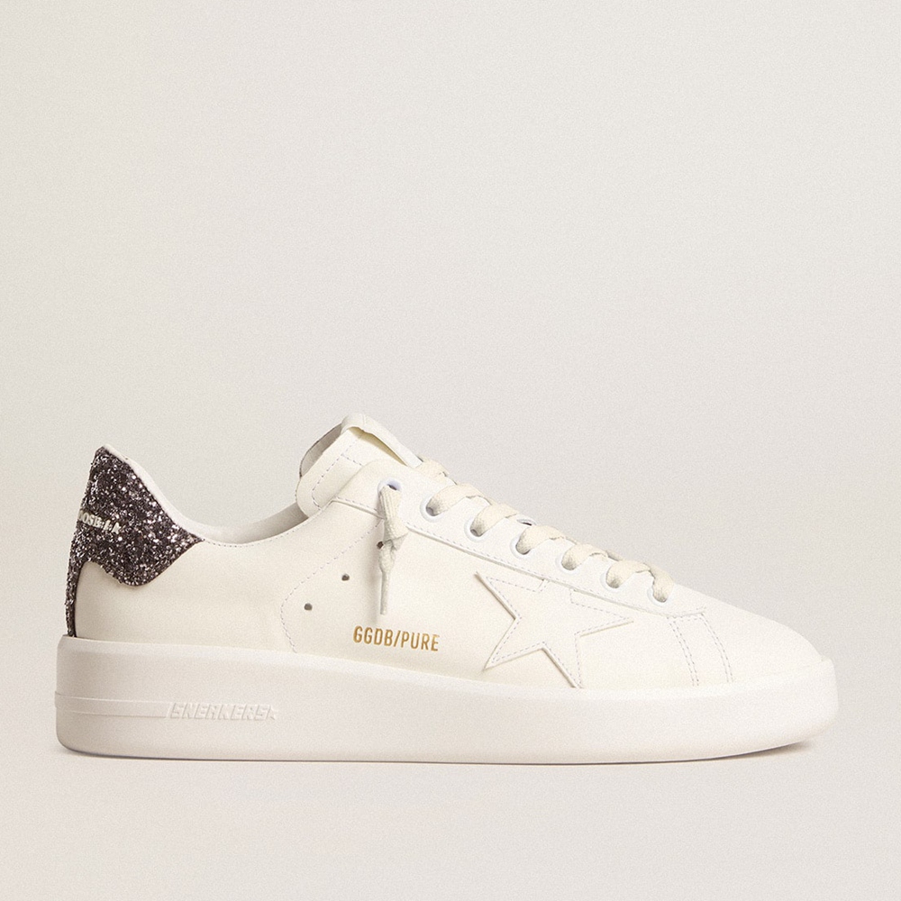 Golden Goose Purestar Sneakers With White Leather Star And Anthracite Glitter Heel Tab GWF00197.F005918.11867