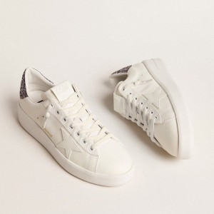 Golden Goose Purestar Sneakers With White Leather Star And Anthracite Glitter Heel Tab GWF00197.F005918.11867