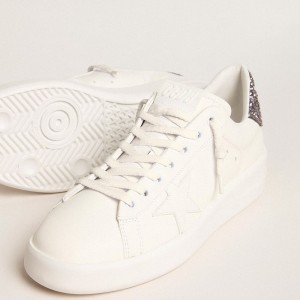 Golden Goose Purestar Sneakers With White Leather Star And Anthracite Glitter Heel Tab GWF00197.F005918.11867