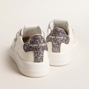 Golden Goose Purestar Sneakers With White Leather Star And Anthracite Glitter Heel Tab GWF00197.F005918.11867