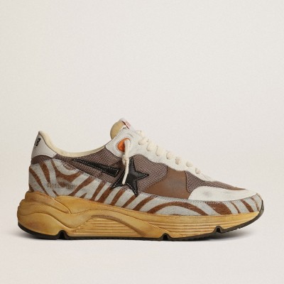 Golden Goose Running Sole LAB Sneakers In Brown Fabric And Pony Skin GMF00215.F003536.81868