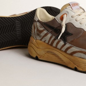 Golden Goose Running Sole LAB Sneakers In Brown Fabric And Pony Skin GMF00215.F003536.81868