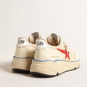 Golden Goose Running Sole LTD Sneakers In Beige Nylon With Red Leather Star GMF00276.F004586.11196